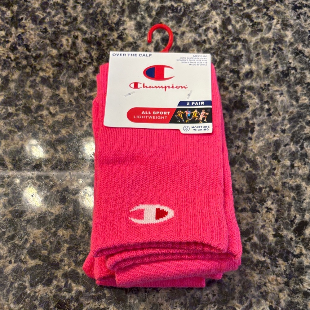 NWT-Champion Over-the-Calf Athletic Socks - Bright Pink (2 Pair)